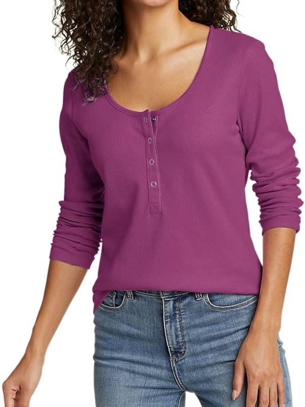 Eddie Bauer Long-Sleeve Thermal Snap Henley Top in Wineberry Fall Base Layer
